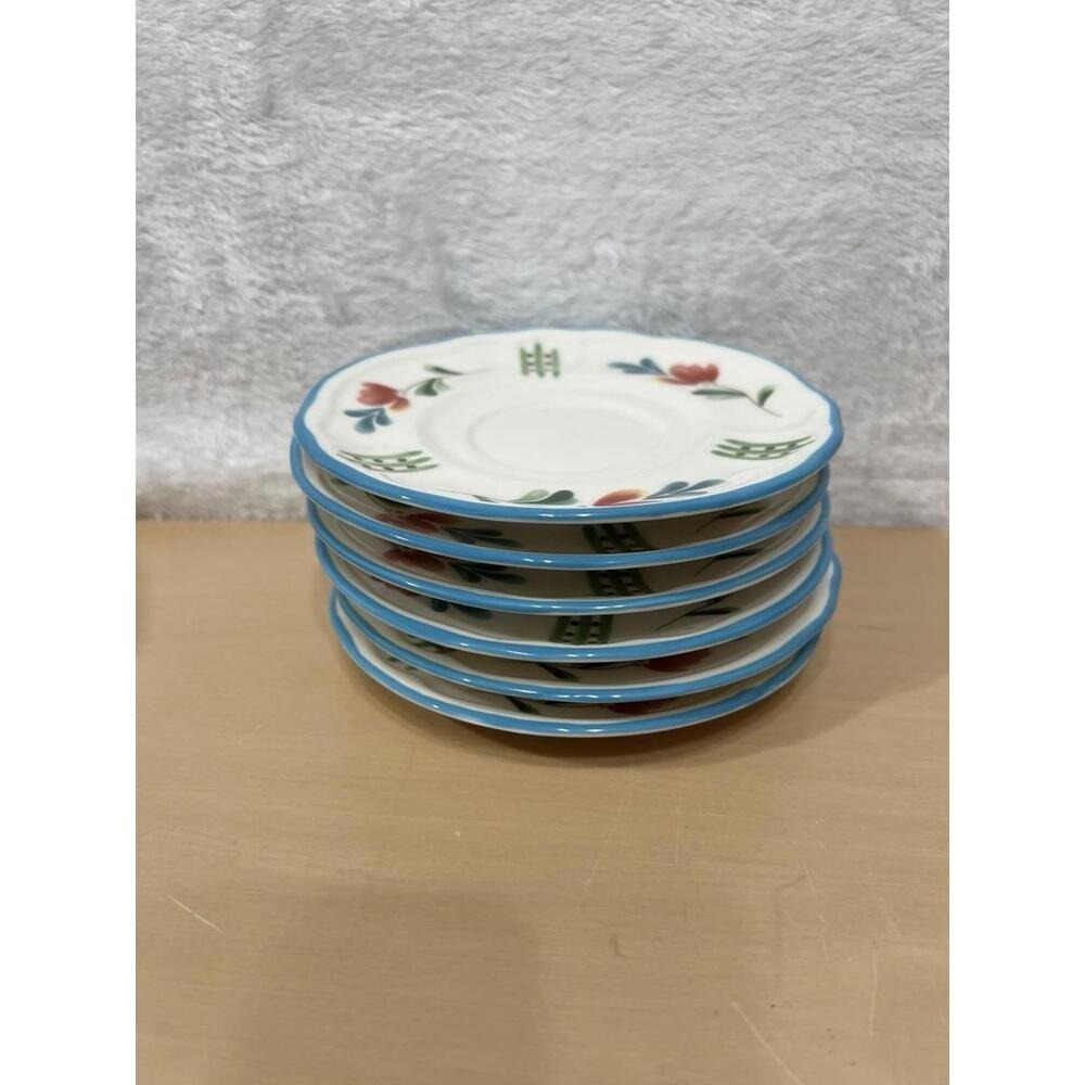 Set of 6 Epoch Collection Red Rooster Saucers‎ 6" E812 Farmhouse Country